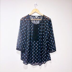 TRISTAN Black glitter sheer top with blue hearts